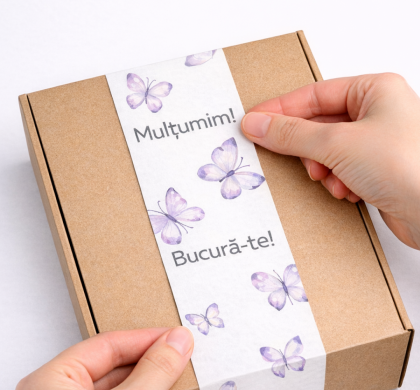 Eticheta 10X31 cm "Mulțumim" fluturi