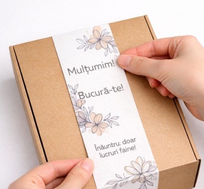 Eticheta 10X31 cm "Mulțumim! Bucură-te!"